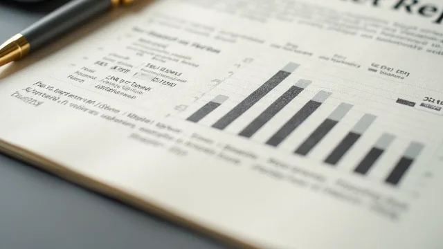 Informe de mercado con un gráfico de barras y un bolígrafo