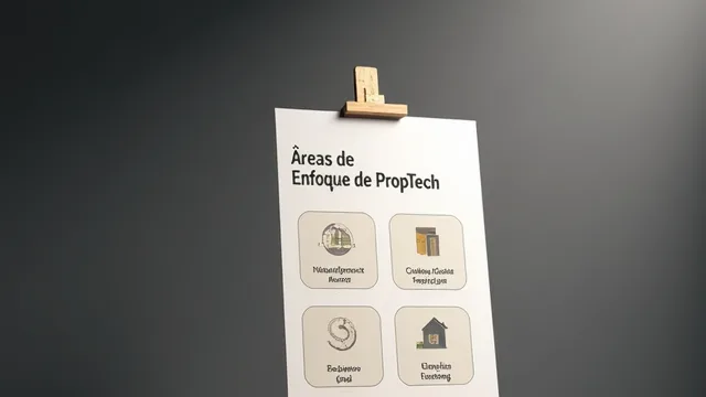 Cartel sobre un caballete con áreas de enfoque de proptech